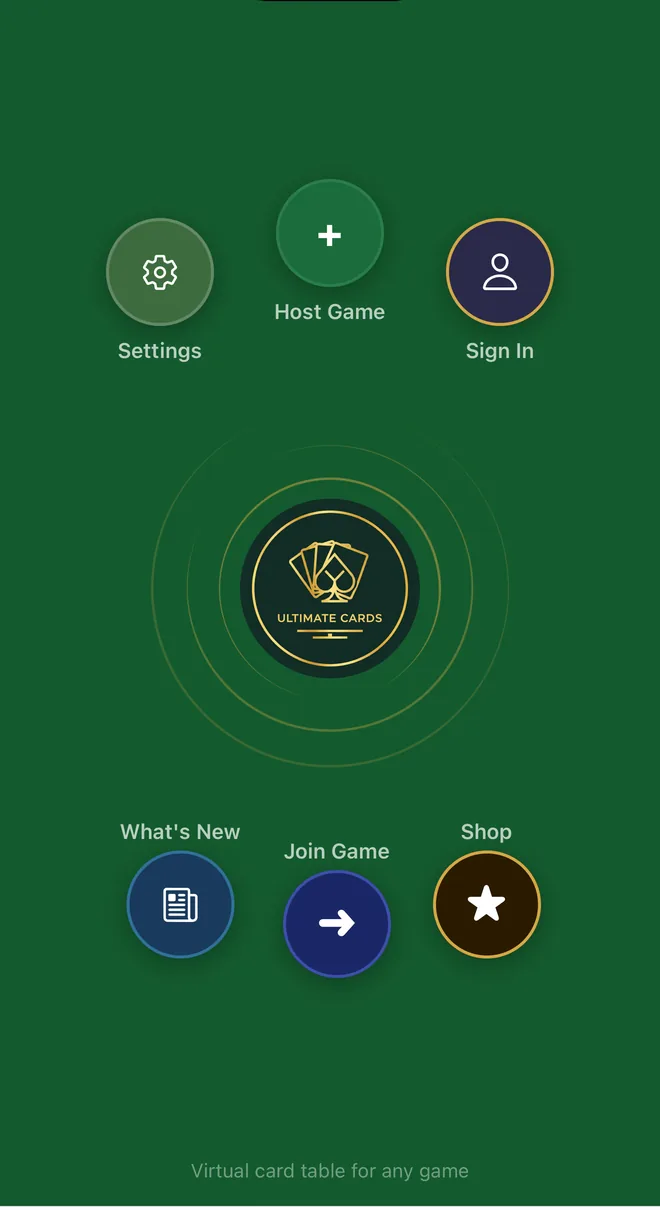 The Ultimate Cards home screen on a phone.